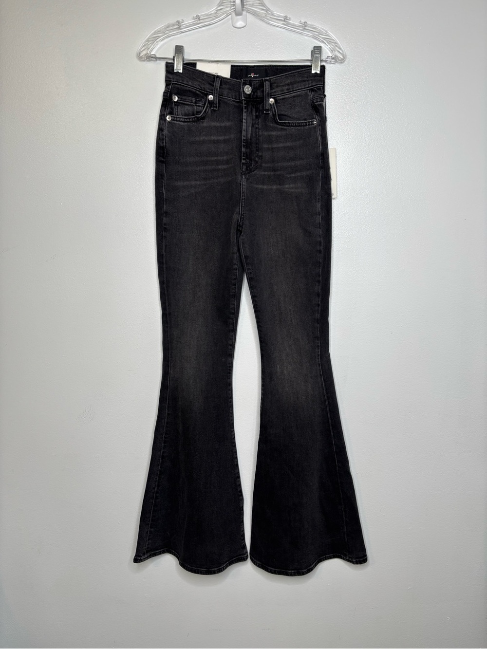 NWT $228 7FAM 7 For All Mankind Black Megaflare Jeans Size 25